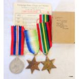 A WW2 Royal Navy medal group of three including the Atlantic & Pacific Stars with medal document and