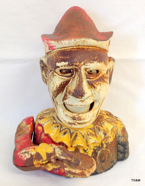 An American style cast iron money box of a clown