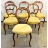 6 Walnut Balloon back chairs on splayed legs 45cm to the seat