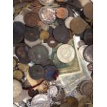 Large quantity of vintage bank notes and coinage including silver