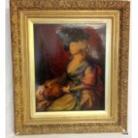 A gilt framed oil on canvas of a lady in a chair 80 x 70cm