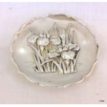 A Chinese silver Lotus flower pin dish 10cm in diameter