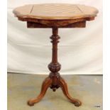 A Walnut pedestal game table with adjustable book rest 70 x 58cm