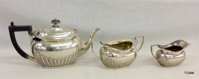 A silver hallmarked 3 piece tea set