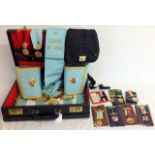 A King George VI Lodge Masonic apron - cuffs - 3 collars - 8 medals including silver and an