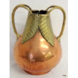 An arts and Crafts copper and brass 2 handled vase 21cm high