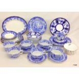 A large collection of blue and white china Spode, Crown Derby and Doulton etc