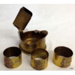 An elaborate trench art cap ashtray & matchbox holder made from a 1917 German shell case 9cms