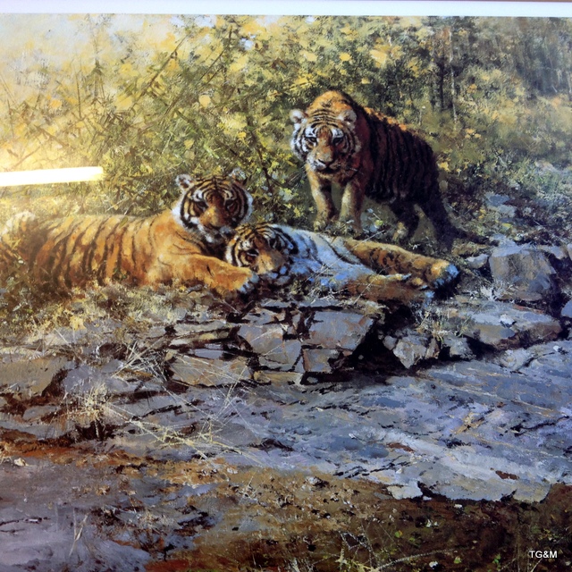 A framed signed David Shepherd print with embossment 'The Tigers of Bandhavgarh' 387/1000 96 x 73cm - Image 5 of 6