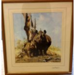 A signed David Shepherd print 2 Rhinos 54 x 50cm