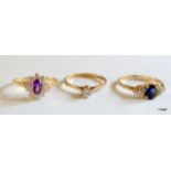 3 x 9ct gold rings