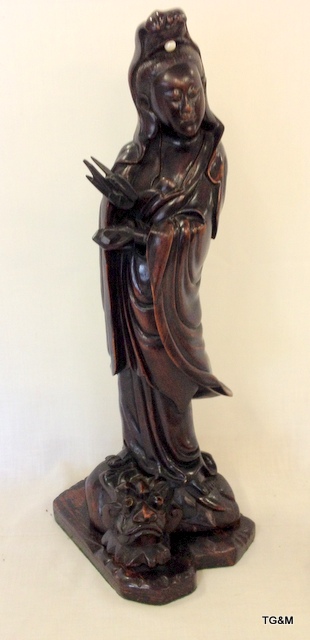 Tall Chinese carved rootwood figure of Guanyin