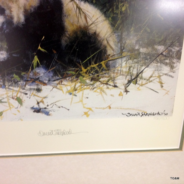 A framed signed David Shepherd print with embossment ' The Pandas of Wolong' 1152/1500 89 x 74cm - Image 5 of 7