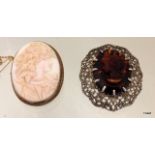 2 x Cameo set pendant brooches