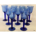 9 x Blue drinking glasses 24cm high