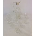 Mappin & Webb Liquor Decanter with silver plated mount & 8 glasses