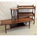 A long coffee table, Oak 2 shelf trolley and lamp table