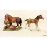 Beswick Model of a foal and an Aynsley model of a cart horse