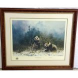 A framed signed David Shepherd print with embossment ' The Pandas of Wolong' 1152/1500 89 x 74cm