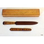 Tunbridge ware box & letter openers