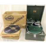 His Masters Voice boxed Gramophone with a large selection of 78 records