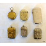 Figural pocket watch and 5 other vesta cases