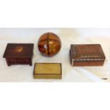 3 Tureen boxes and a wooden round ball box