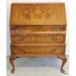 A 3 drawer bureau in walnut on cabriole legs and fitted interior 100 x 74 x 4cm