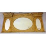 A pine overmantle mirror with swag attachments and 3 bevelled edge mirrors