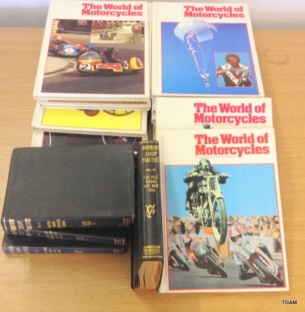 A collection of vintage motorcycle and engineering books