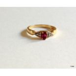 A 9ct gold Ruby and Diamond shoulder ring size N