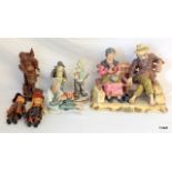 Miscellaneous china and wood figures to include Capodimonte and 2 Dutch dolls