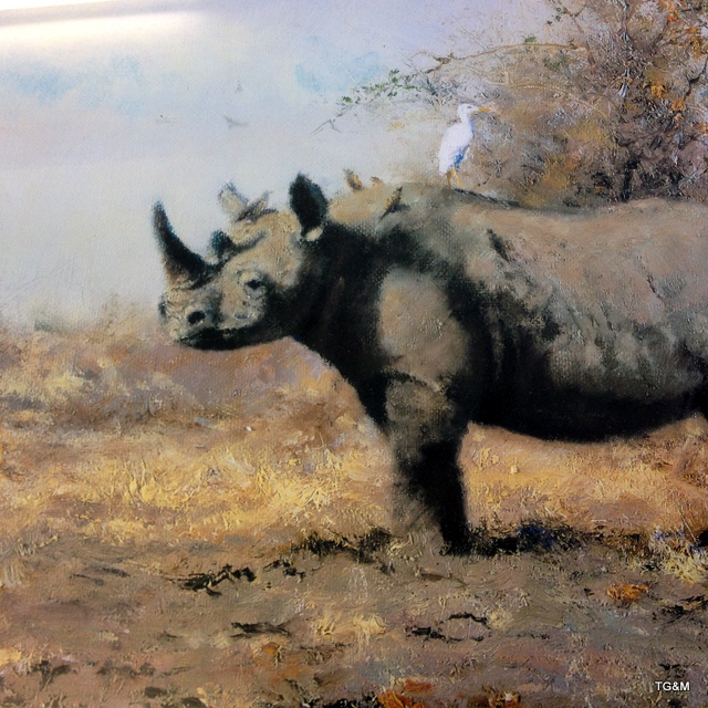 A framed signed David Shepherd print 'Rhinos Last Stand' 60 x 42cm - Image 2 of 5