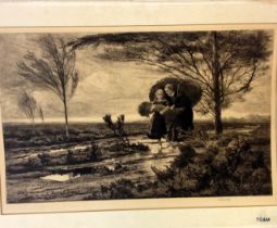 A signed Francis Walker print of 2 ladies harvesting 78 x 108cm