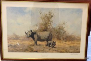 A framed signed David Shepherd print 'Rhinos Last Stand' 60 x 42cm