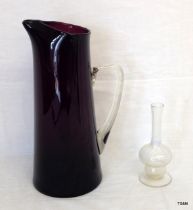 A Whitefriars Vaseline glass tulip vase and jug