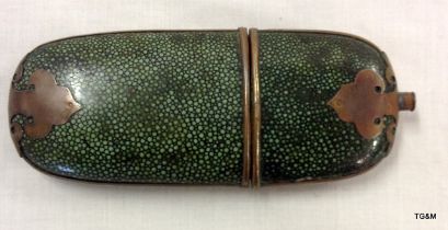 A Chinese Shagreen spectacle case with brass mounts, circa 1900