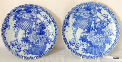Two Japanese Blue & White Chargers Circa 1900