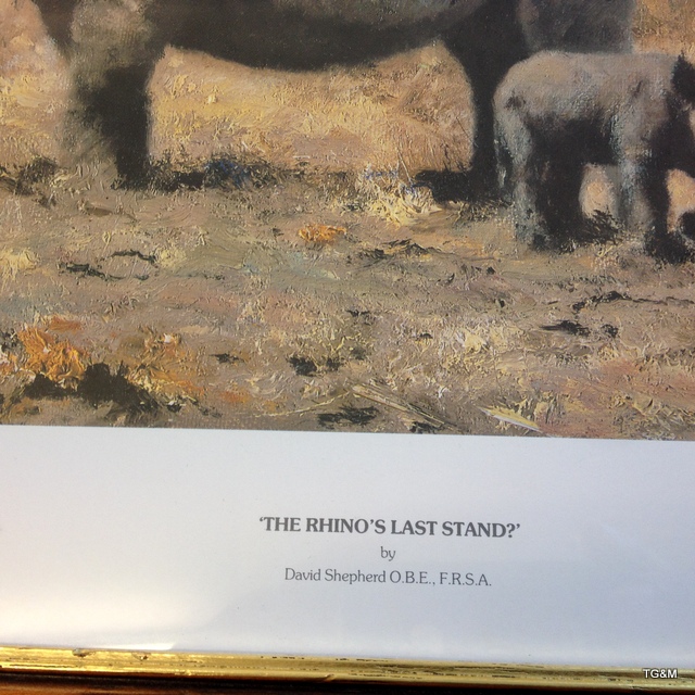 A framed signed David Shepherd print 'Rhinos Last Stand' 60 x 42cm - Image 4 of 5