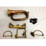 Assorted WW1 & WW2 militaria including a military marked 1940 bugle a 1942 Clino Mortar a Tank