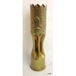 An elaborate fluted trench art shell case vase 34cms high by 9cms diameter