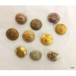 A selection of 10 Victorian military buttons including Cameron Highlanders - Royal Cheshire - Gordon