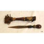 Vintage West African Sudan Manding Dagger In A Nicely Carved Leather Scabbard