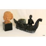 A French Polynesian 1930's plant holder in the form of a Gondolier and a French head marked