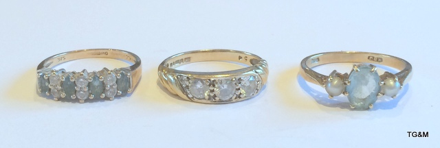 3 x 9ct gold ladies rings