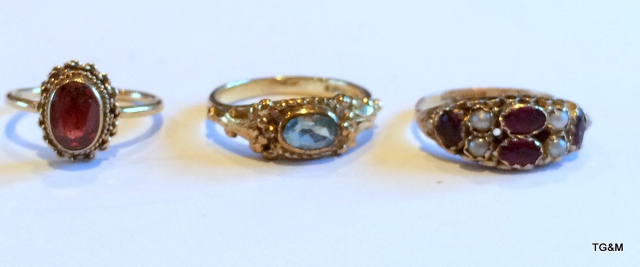 3 x 9ct gold antique style ladies rings