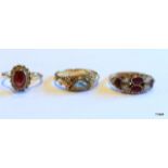 3 x 9ct gold antique style ladies rings