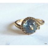 A 9ct gold ladies aquamarine ring size l