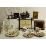 A mixed lot to include Victorian cast wall plate, oriental plates, silver plated items and an 1878