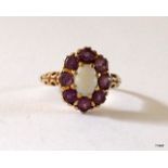 A 9ct gold opal and Amethyst ring size P